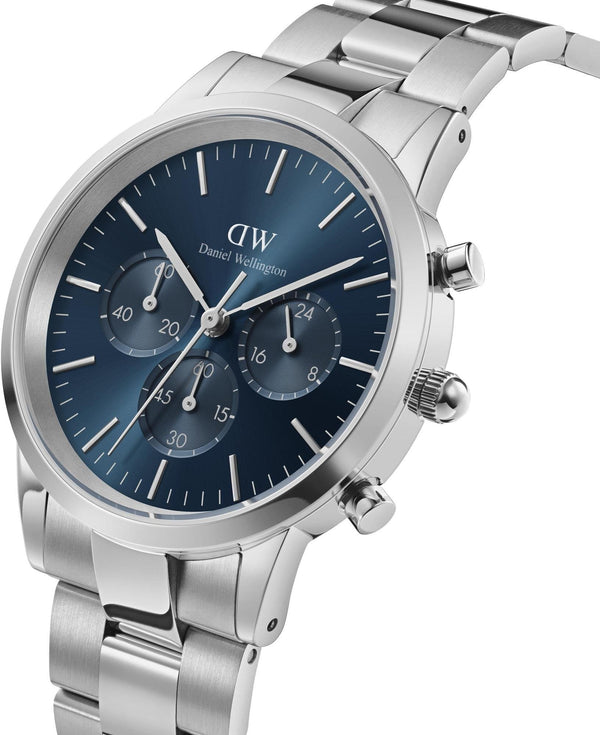 Daniel Wellington Iconic Chronograph Link Blue Dial Silver Steel Strap Watch For Men - DW00100644 Buy Now By Daniel Wellington