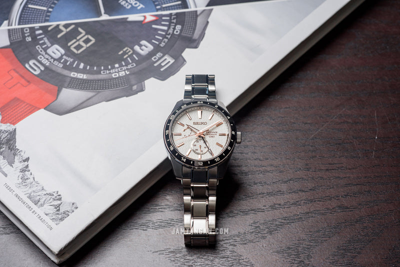 Shop Seiko Presage Sharp Edged Series Automatic GMT Champagne Dial Silver Steel Strap Watch For Men - SPB273J1 in USA