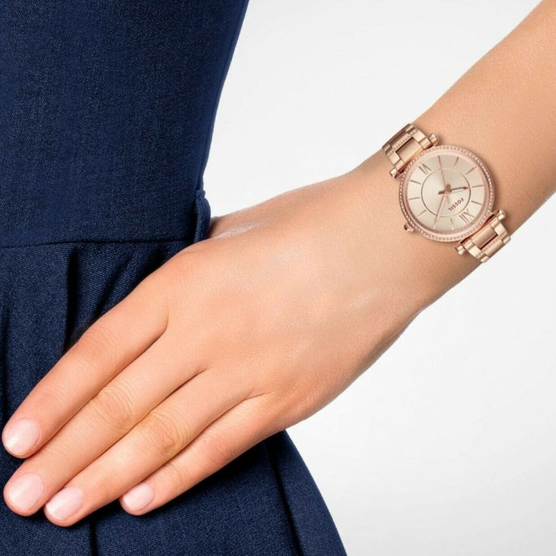 Fossil Carlie Rose Gold Dial Rose Gold Steel Strap Watch for Women - ES4301 Buy Now By Fossil