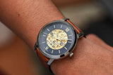 Fossil Neutra Automatic Luggage Skeleton Blue Dial Brown Leather Strap Watch for Men - ME3160 Buy Now By Fossil
