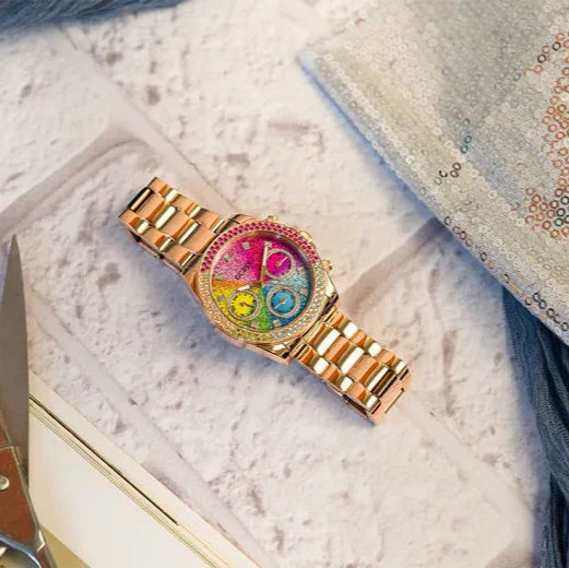 Guess Confetti Multifunction Multicolor Dial Rose Gold Steel Strap Watch For Women - GW0483L3 Buy Now By Guess