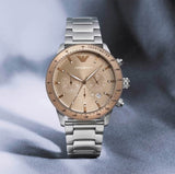 Emporio Armani Mario Chronograph Beige Dial Silver Steel Strap Watch For Men - AR11352 Buy Now By Emporio Armani