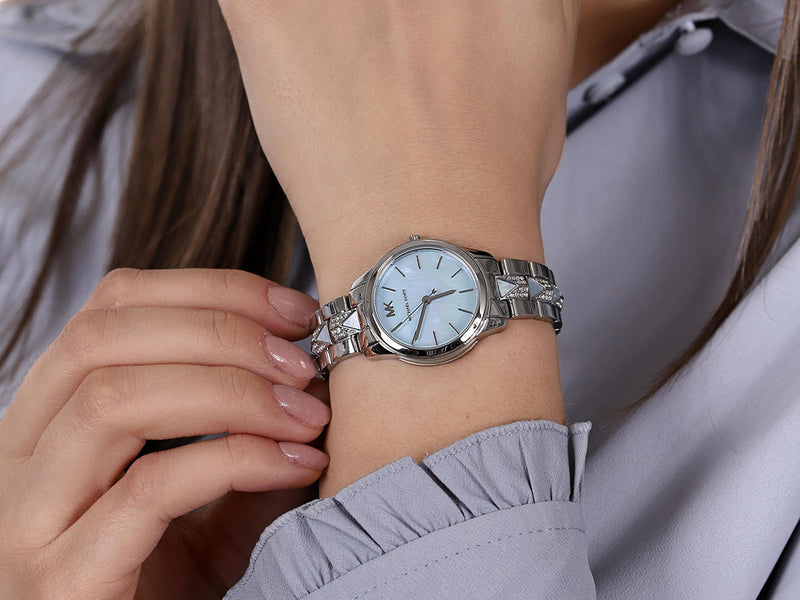 Michael Kors Runway Mercer Quartz Mother of Pearl Blue Dial Silver Steel Strap Watch For Women - MK6857 Buy Now By Michael Kors
