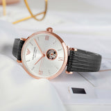 Emporio Armani Meccanico Gianni T Bar Mother of Pearl White Dial Black Leather Strap Watch For Women - AR60047