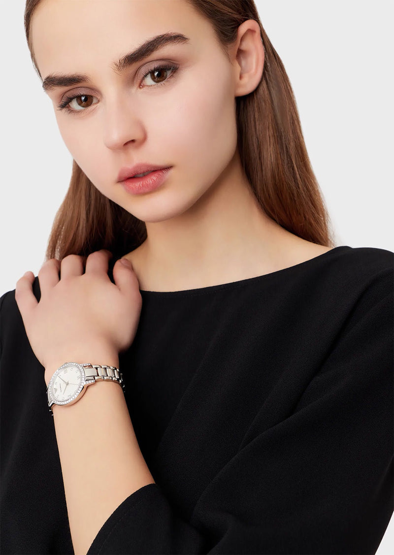 Emporio Armani Cleo Crystals Mother Of Pearl Dial Silver Steel Strap Watch For Women - AR11484 Buy Now By Emporio Armani