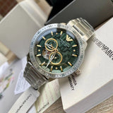 Emporio Armani Meccanico Chronograph Automatic Green Dial Silver Steel Strap Watch For Men - AR60053 Buy Now By Emporio Armani