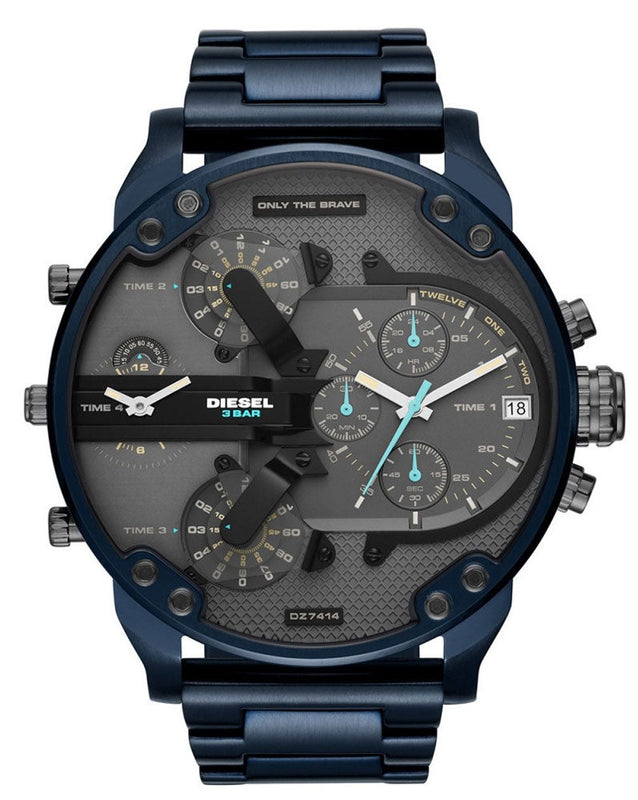Diesel Daddy 2.0 Chronograph Grey Dial Blue Steel Strap Watch For Men - DZ7414