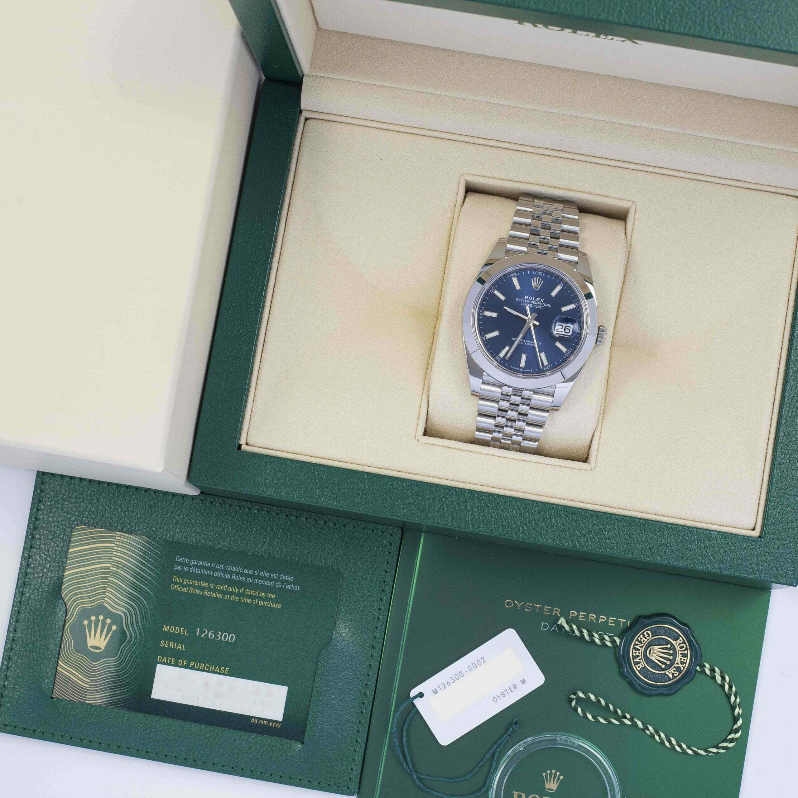 Rolex Datejust 41 Oyster Blue Dial Silver Oystersteel Jubilee Bracelet Watch for Men - M126300-0002