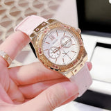 Shop Guess Limelight Quartz Analog White Dial Pink Leather Strap Watch For Women - W0775l3 in USA