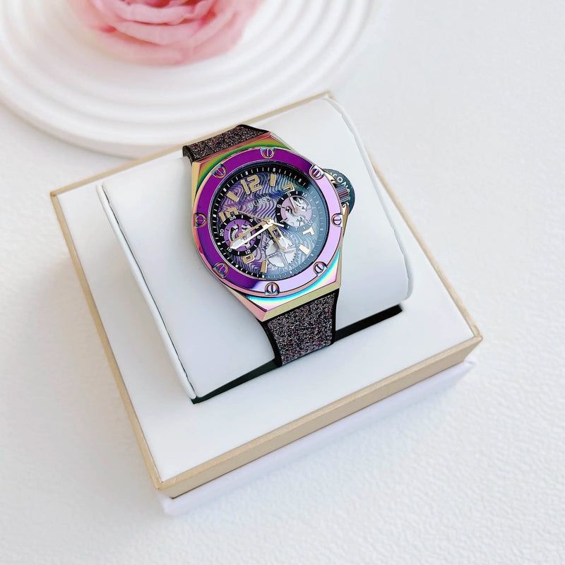 Guess Multifunction Analog Purple Dial Black Rubber Strap Watch For Women - GW0620L4 Buy Now By Guess