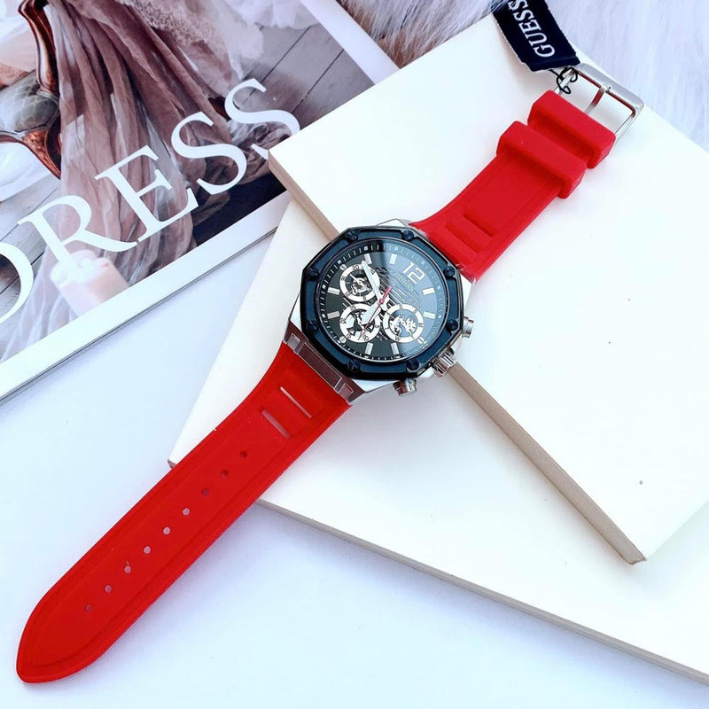 Guess Momentum Black Dial Red Rubber Strap Watch for Men - GW0263G3 Buy Now By Guess