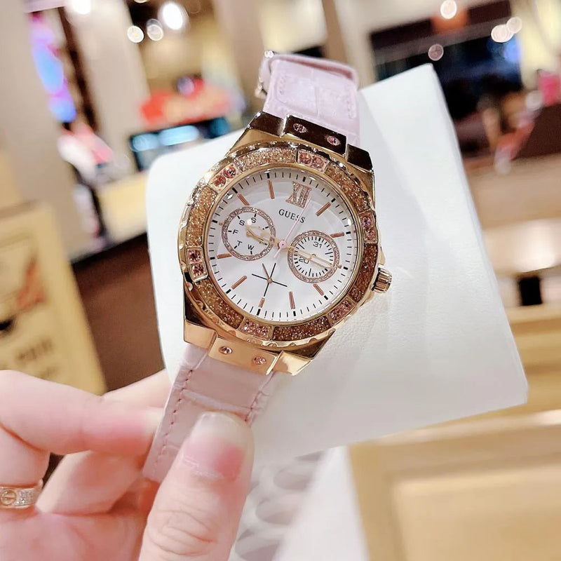 Shop Guess Limelight Quartz Analog White Dial Pink Leather Strap Watch For Women - W0775l3 in USA