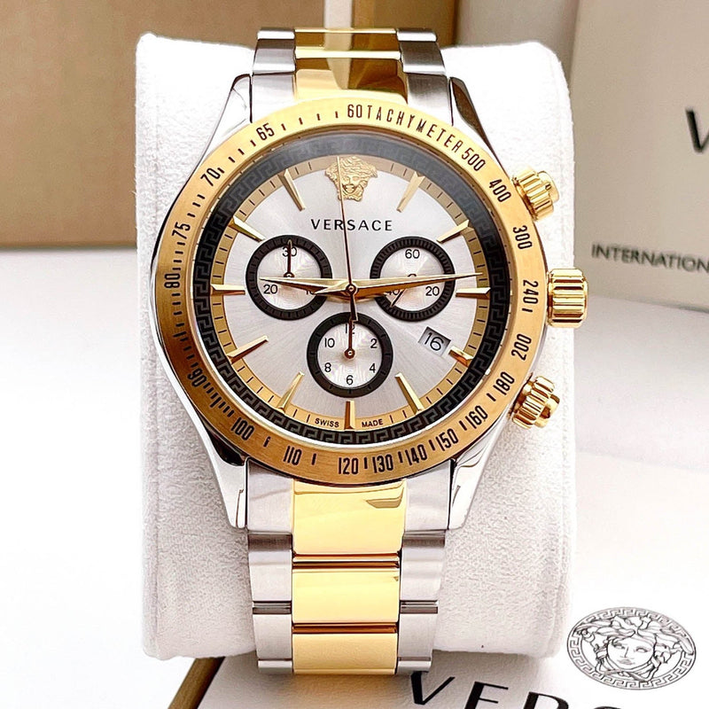 Versace Classic Chronograph Quartz Silver Dial Two Tone Steel Strap Watch For Men - VEV700519 Buy Now By Versace