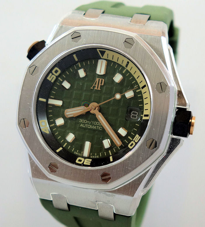 Audemars Piguet Royal Oak Offshore Diver Green Dial Green Rubber Strap Watch for Men - 15720ST.OO.A052CA.01