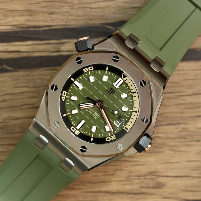 Audemars Piguet Royal Oak Offshore Diver Green Dial Green Rubber Strap Watch for Men - 15720ST.OO.A052CA.01