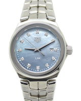 Shop Tag Heuer Link Quartz Diamonds Blue Mother of Pearl Dial Silver Steel Strap Watch for Women - WBC1313.BA0600 in USA