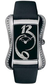 Shop Maurice Lacroix Fiaba Black Dial with Diamonds Black Leather Strap Watch for Women - DV5012-SD531-350 in USA