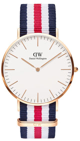 Shop Daniel Wellington Classic Canterbury White Dial Two Tone Nylon Strap Watch For Men - DW00100002 in USA
