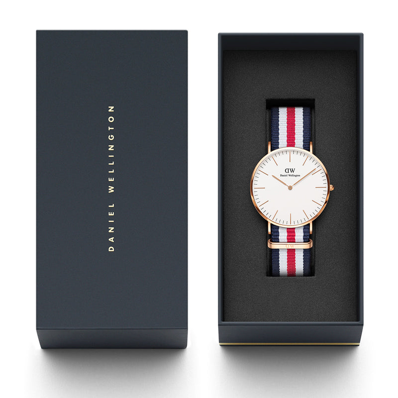 Shop Daniel Wellington Classic Canterbury White Dial Two Tone Nylon Strap Watch For Men - DW00100002 in USA