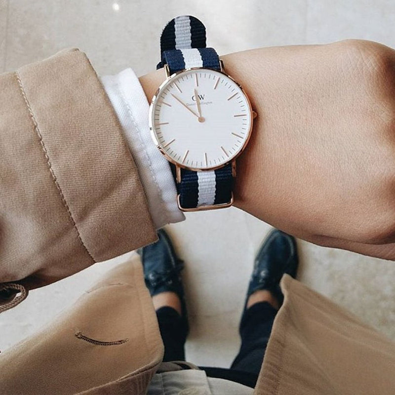 Shop Daniel Wellington Classic Glasgow White Dial Two Tone NATO Strap Watch for Men - DW00100004 in USA