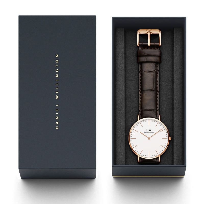 Daniel Wellington Classic York White Dial Brown Leather Strap Watch For Men - DW00100011