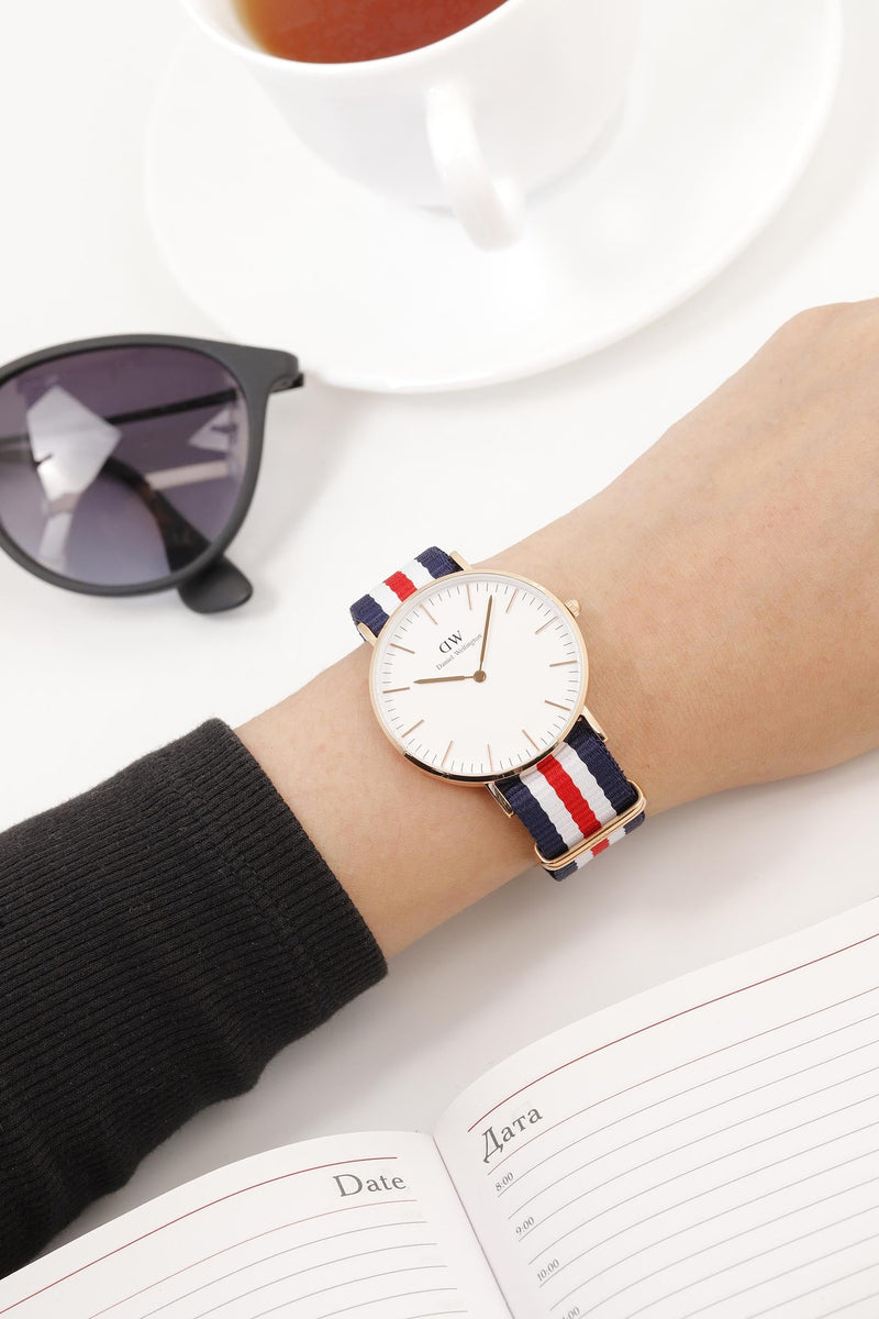 Shop Daniel Wellington Classic Canterbury White Dial Two Tone NATO Strap Watch For Women - DW00100030 in USA