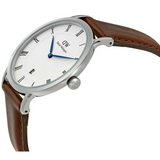 Daniel Wellington Dapper Bristol White Dial Brown Leather Strap Watch For Women - DW00100098