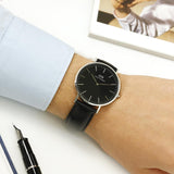 Daniel Wellington Classic Sheffield Black Dial Black Leather Strap Watch For Men - DW00100133