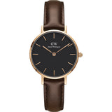 Daniel Wellington Classic Petite Bristol Black Dial Brown Leather Strap Watch For Women - DW00100165