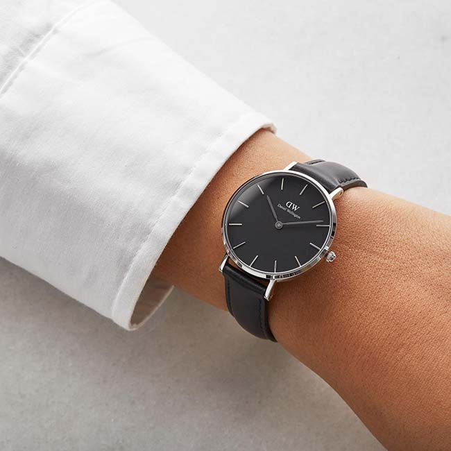 Daniel Wellington Petite Sheffield Black Dial Black Leather Strap Watch For Women - DW00100180 Buy Now By Daniel Wellington