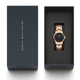 Daniel Wellington Iconic Link Analog Black Dial Rose Gold Steel Strap Watch For Women - DW00100214