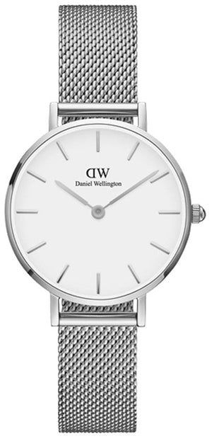 Daniel Wellington Petite Sterling White Dial Silver Mesh Bracelet Watch For Women - DW00100220