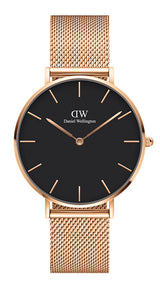 Daniel Wellington Petite Melrose Black Dial Rose Gold Mesh Strap Watch For Women - DW00100303 Buy Now By Daniel Wellington