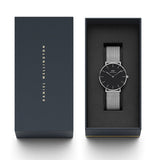 Daniel Wellington Petite Sterling Black Dial Silver Mesh Bracelet Watch For Women - DW00100304