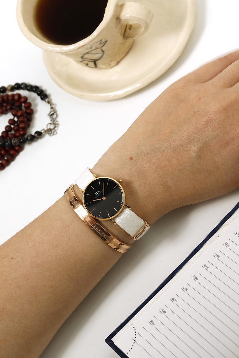 Daniel Wellington Classic Petite Dover Black Dial White NATO Strap Watch For Women - DW00100314 Buy Now By Daniel Wellington
