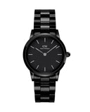 Daniel Wellington Iconic Link Ceramic Black Dial Black Steel Strap Watch For Women - DW00100415