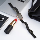 Daniel Wellington Quadro Ashfield Black Dial Black Mesh Strap Watch For Women - DW00100433