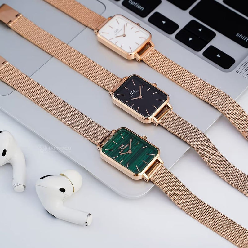 Daniel Wellington Quadro Melrose Green Dial Rose Gold Mesh Strap Watch For Women - DW00100437 Buy Now By Daniel Wellington