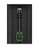 Daniel Wellington Quadro Pressed Sheffield Green Dial Black Leather Strap Watch For Women - DW00100439