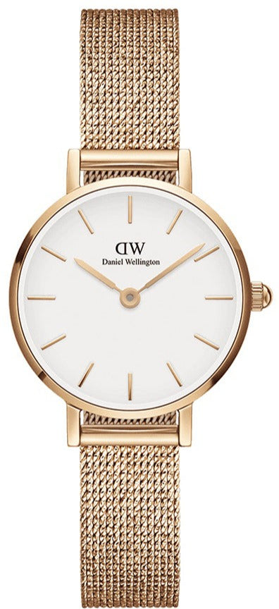 Shop Daniel Wellington Petite Pressed Melrose White Dial Gold Mesh Bracelet Watch For Women - DW00100447 in USA