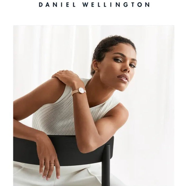 Shop Daniel Wellington Petite Pressed Melrose White Dial Gold Mesh Bracelet Watch For Women - DW00100447 in USA