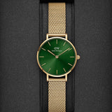 Daniel Wellington Petite Emerald Green Dial Gold Mesh Strap Watch For Women - DW00100479