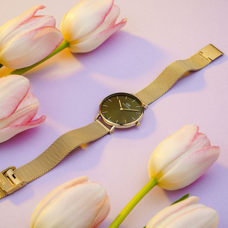 Daniel Wellington Petite Emerald Green Dial Gold Mesh Strap Watch For Women - DW00100480 Buy Now By Daniel Wellington