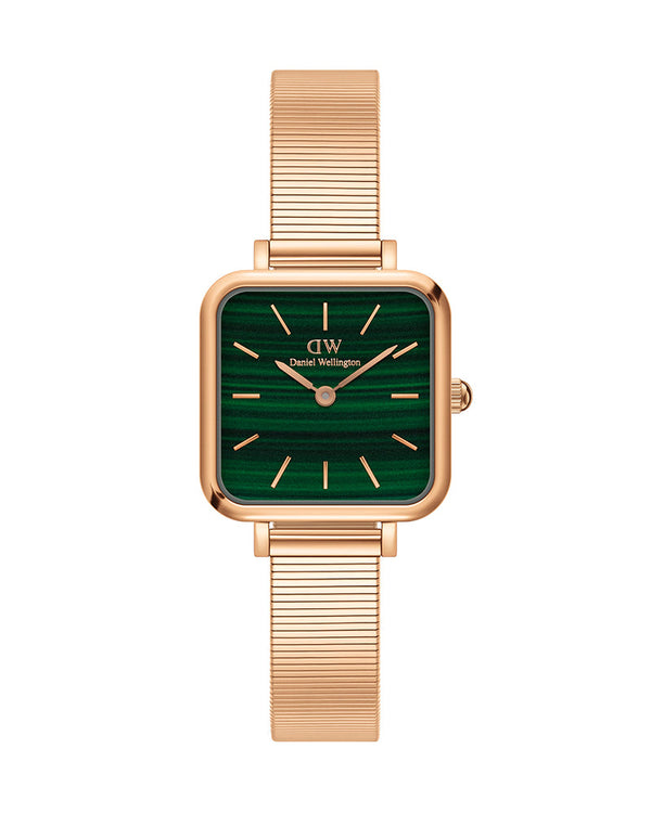 Daniel Wellington Quadro Studio Green Dial Rose Gold Mesh Strap Watch For Women - DW00100520