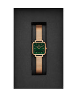 Daniel Wellington Quadro Studio Green Dial Rose Gold Mesh Strap Watch For Women - DW00100520