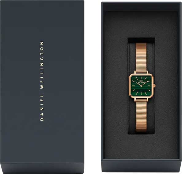 Daniel Wellington Quadro Studio Green Dial Rose Gold Mesh Strap Watch For Women - DW00100520 Buy Now By Daniel Wellington