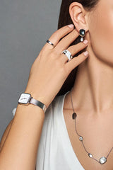 Daniel Wellington Quadro Studio White Dial Silver Mesh Bracelet Watch For Women - DW00100521