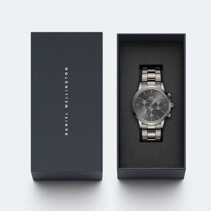 Daniel Wellington Iconic Link Chronograph Grey Dial Grey Steel Strap Watch for Men - DW00100643 Buy Now By Daniel Wellington