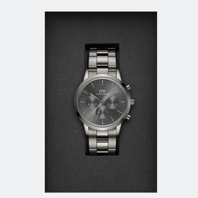 Daniel Wellington Iconic Link Chronograph Grey Dial Grey Steel Strap Watch for Men - DW00100643 Buy Now By Daniel Wellington