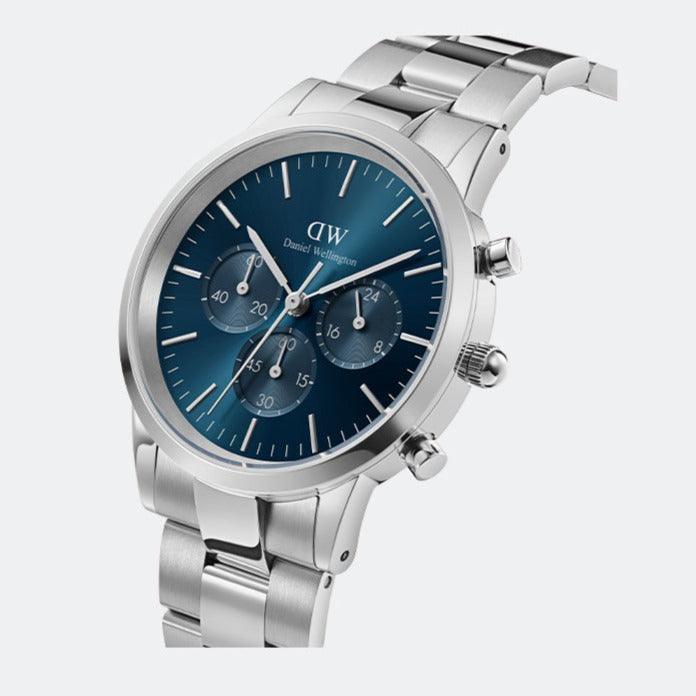 Daniel Wellington Iconic Chronograph Link Blue Dial Silver Steel Strap Watch For Men - DW00100644 Buy Now By Daniel Wellington